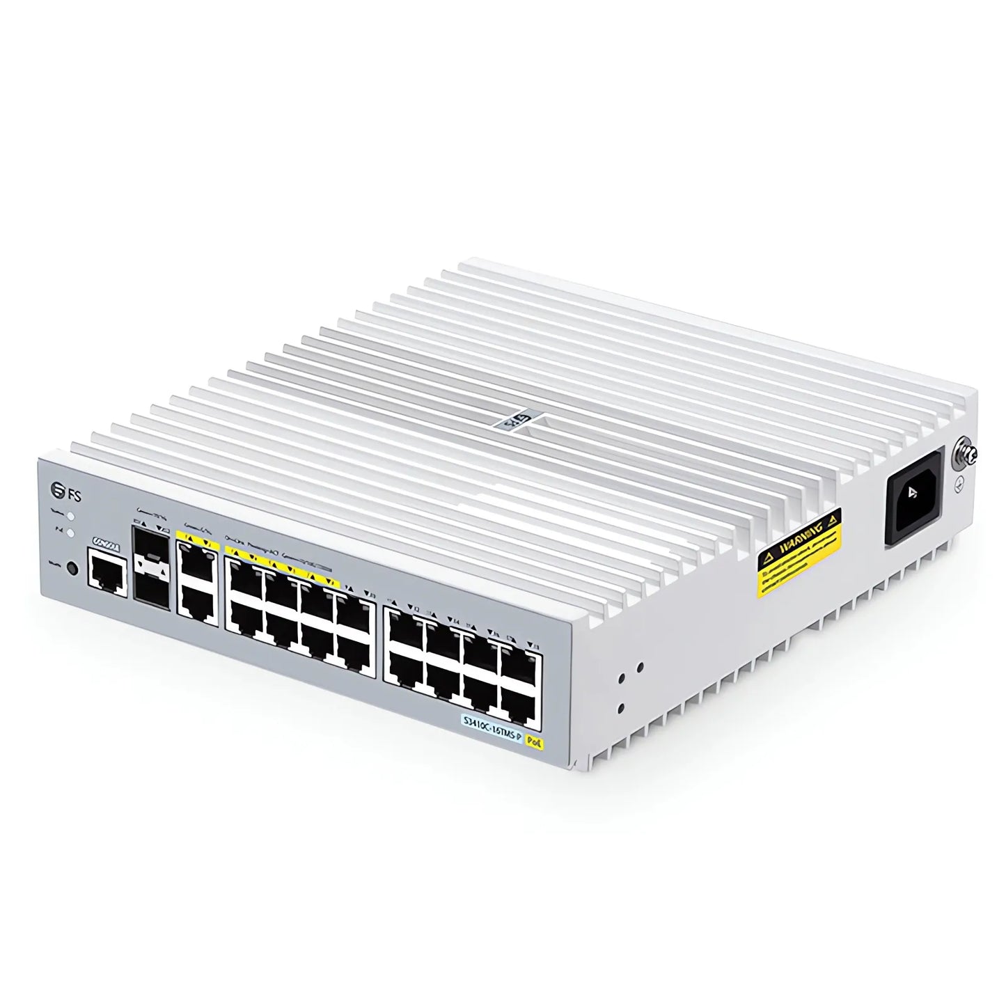 S3410C-16TMS-P, 16-Port Gigabit Ethernet L2+ PoE+ Switch, 6 x PoE+ Ports, 2 x 5Gb PoE+ Ports@125W, 10 x 1Gb RJ45, with 2 x 10Gb SFP+ Uplinks, PicOS®, Support MLAG, Broadcom Chip, Fanless