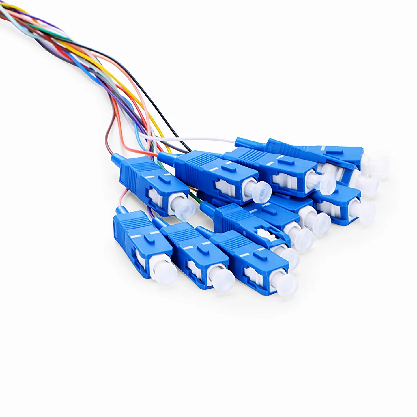 2m (7ft) Fiber Pigtail, SC UPC to Unterminated, 12 Fibers, Unjacketed Color-Coded, OS2 Single Mode, PVC (Unrated), 0.9mm, 12-Color