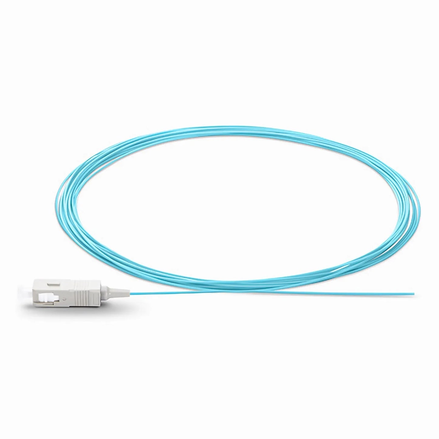 2m (7ft) Fiber Pigtail, SC UPC to Unterminated, Simplex, OM3 Multimode, PVC (Unrated), 0.9mm, Aqua