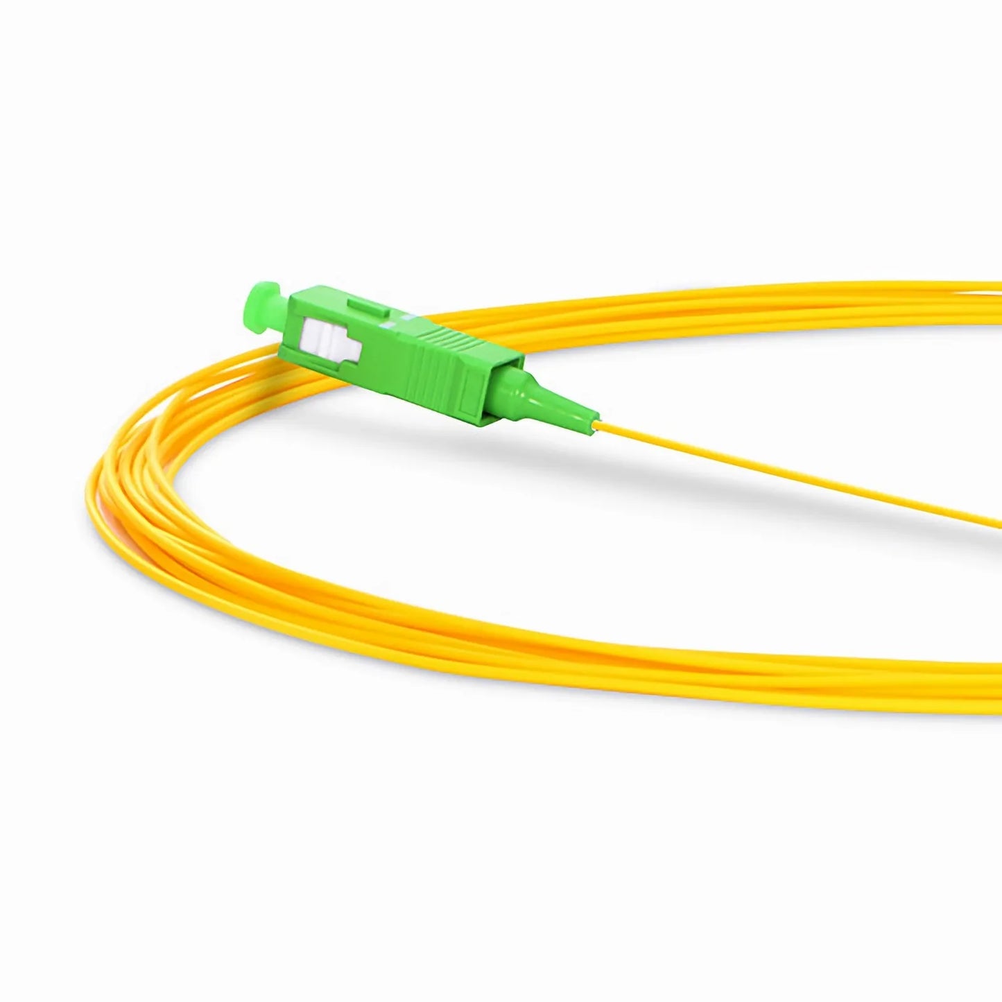 2m (7ft) Fiber Pigtail, SC APC to Unterminated, Simplex, OS2 Single Mode, PVC (Unrated), 0.9mm, Yellow