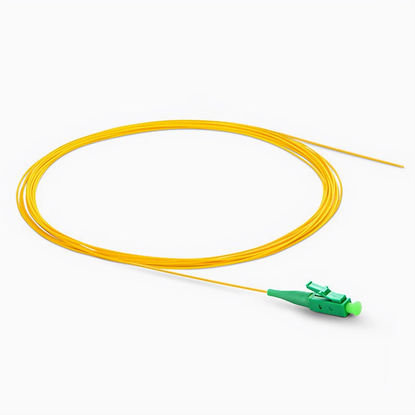 2m (7ft) Fiber Pigtail, LC APC to Unterminated, Simplex, OS2 Single Mode, PVC (Unrated), 0.9mm, Yellow