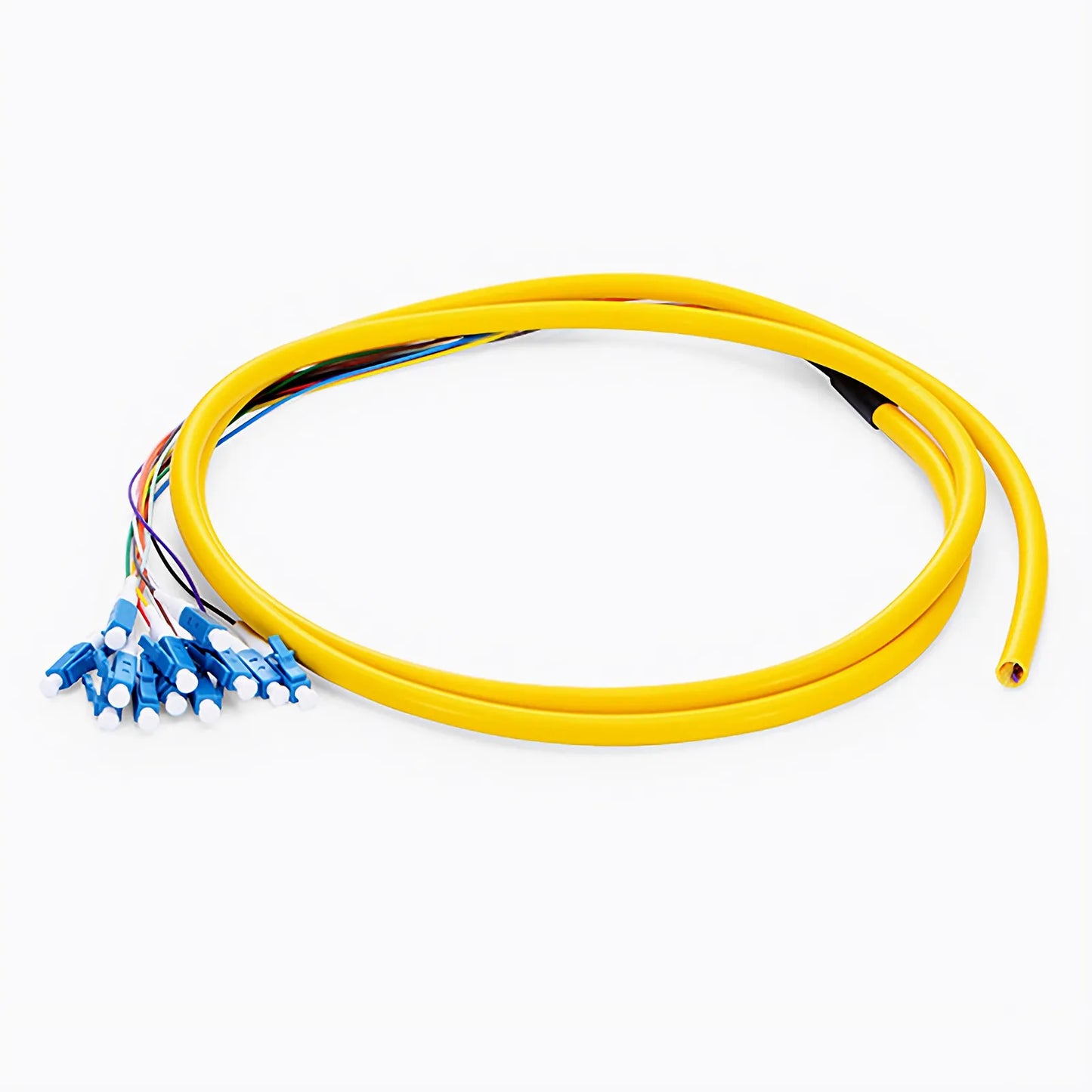 1.5m (5ft) Fiber Pigtail, LC UPC to Unterminated, 12 Fibers, Bunch, OS2 Single Mode, PVC (Unrated), 0.9mm, Yellow