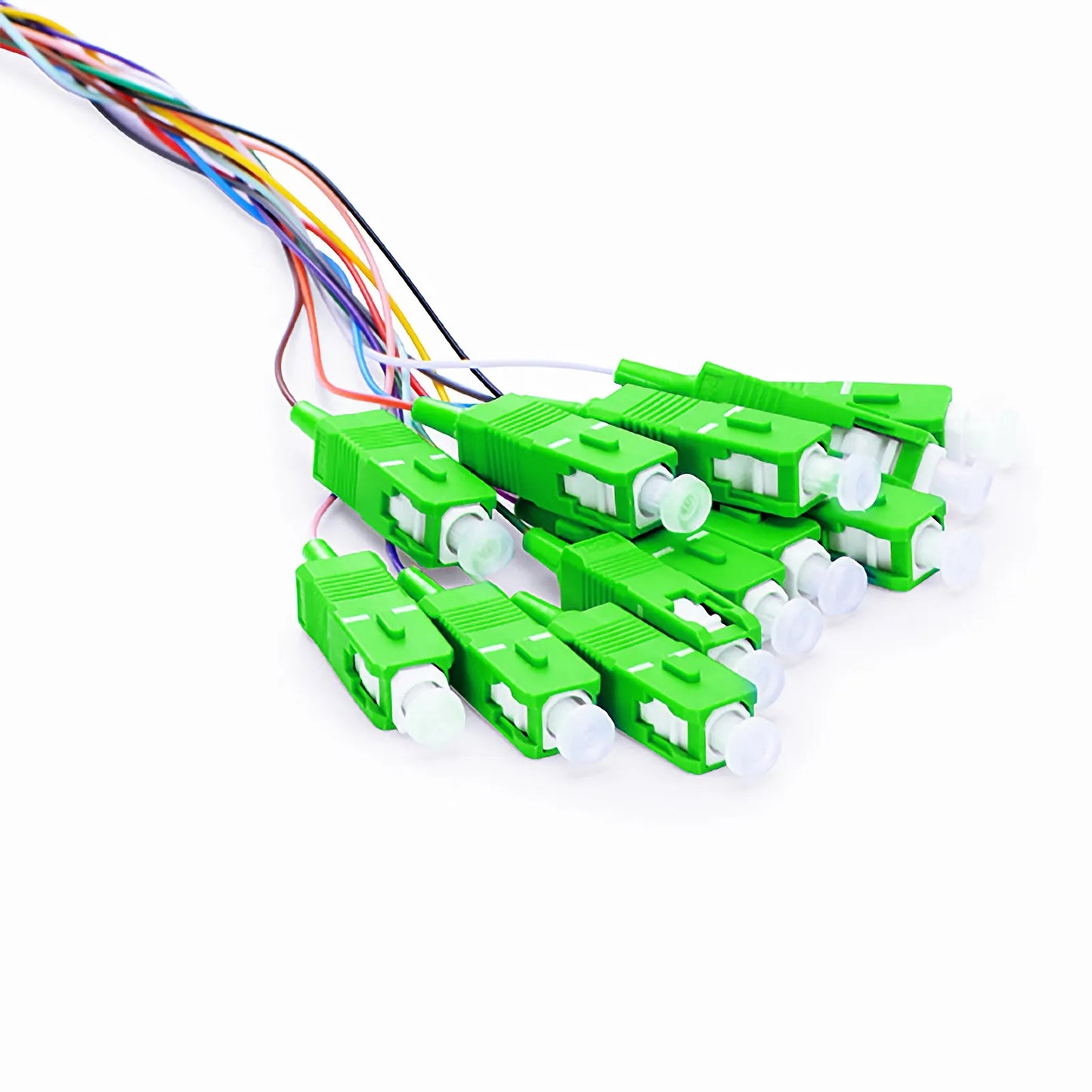 1m (3ft) Fiber Pigtail, SC APC to Unterminated, 12 Fibers, Unjacketed Color-Coded, OS2 Single Mode, PVC (Unrated), 0.9mm, 12-Color
