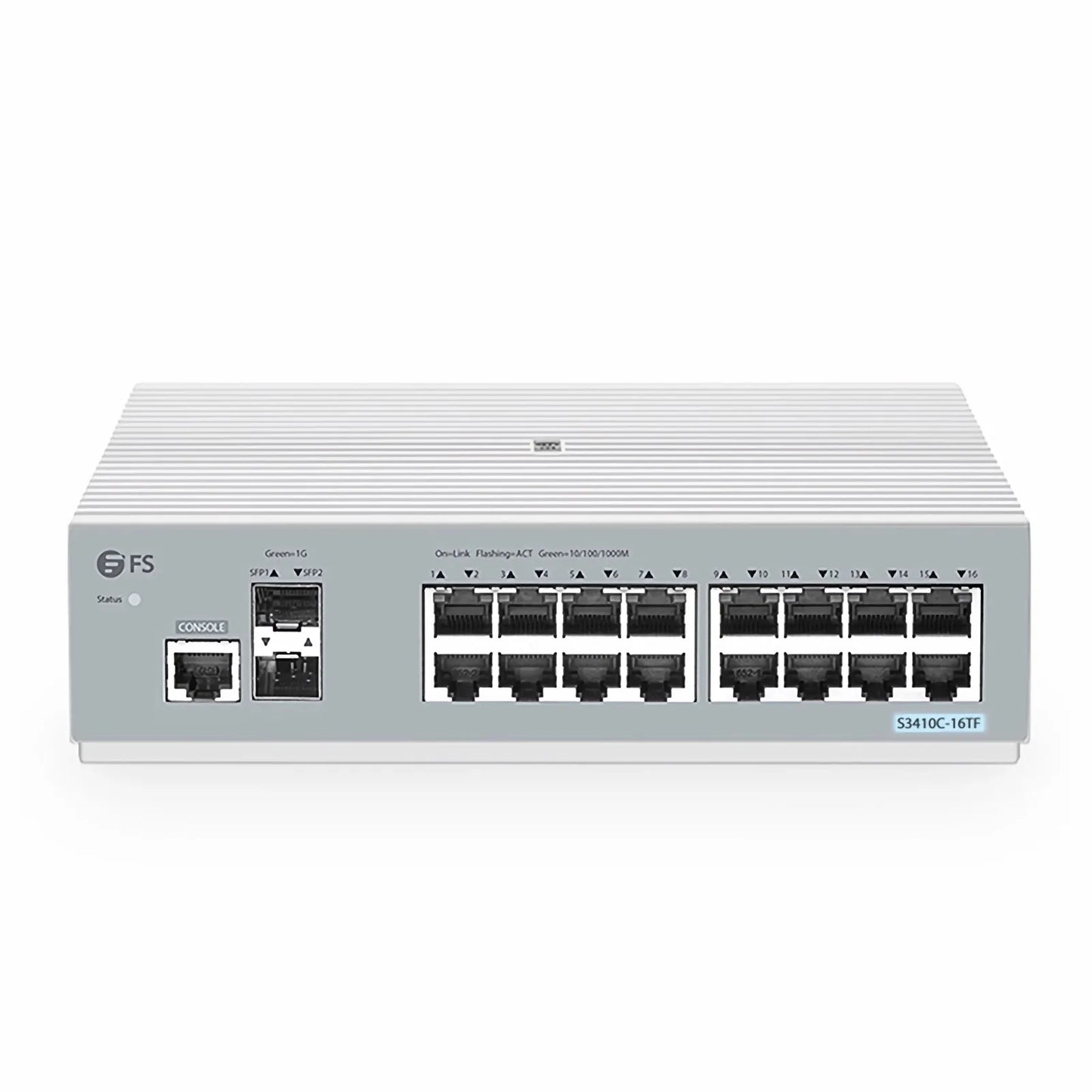 S3410C-16TF, 16-Port Gigabit Ethernet L2+ Switch, 16 x 1Gb RJ45, with 2 x 1Gb SFP Uplinks, PicOS®, Support MLAG, Broadcom Chip, Fanless