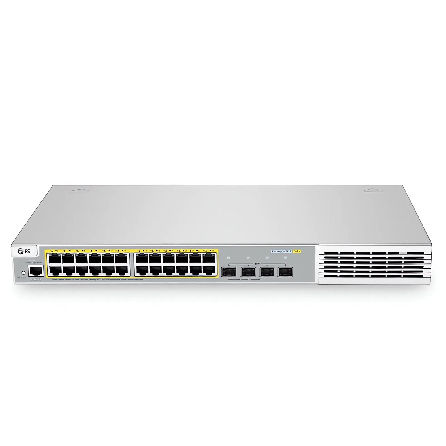 S3410L-24TF-P, 24-Port Ethernet L2+ PoE+ Switch, 24 x PoE+ Ports @370W, with 4 x 1Gb SFP Uplinks, PicOS®, Support MLAG, Broadcom Chip