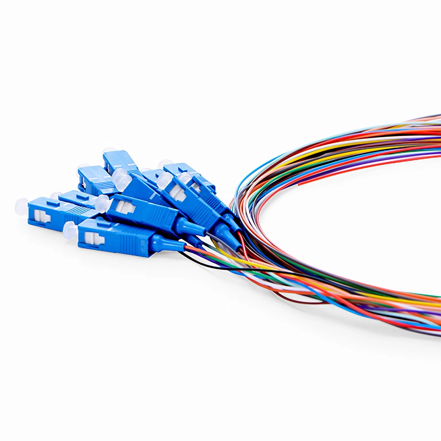 2m (7ft) Fiber Pigtail, SC UPC to Unterminated, 12 Fibers, Unjacketed Color-Coded, OS2 Single Mode, PVC (Unrated), 0.9mm, 12-Color