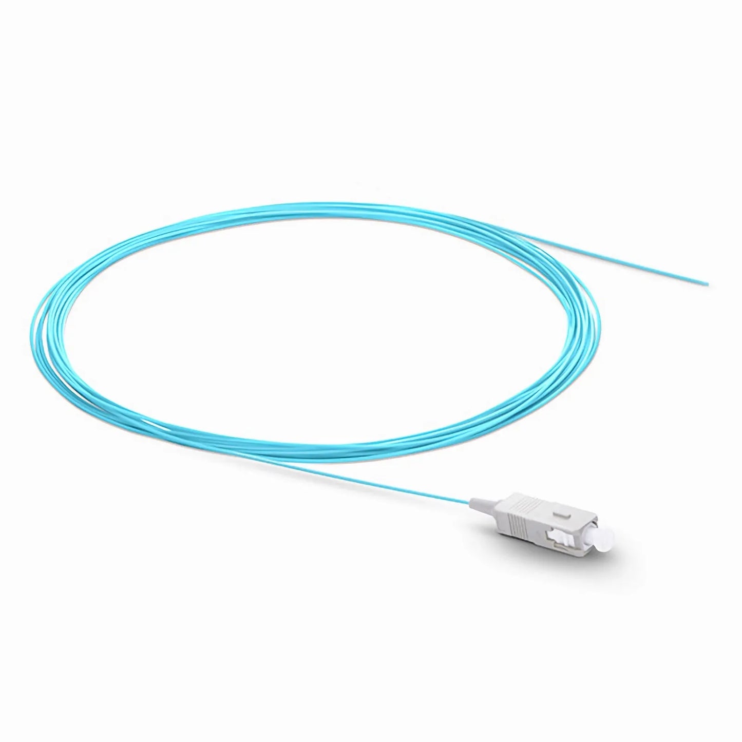 1m (3ft) Fiber Pigtail, SC UPC to Unterminated, Simplex, OM3 Multimode, PVC (Unrated), 0.9mm, Aqua