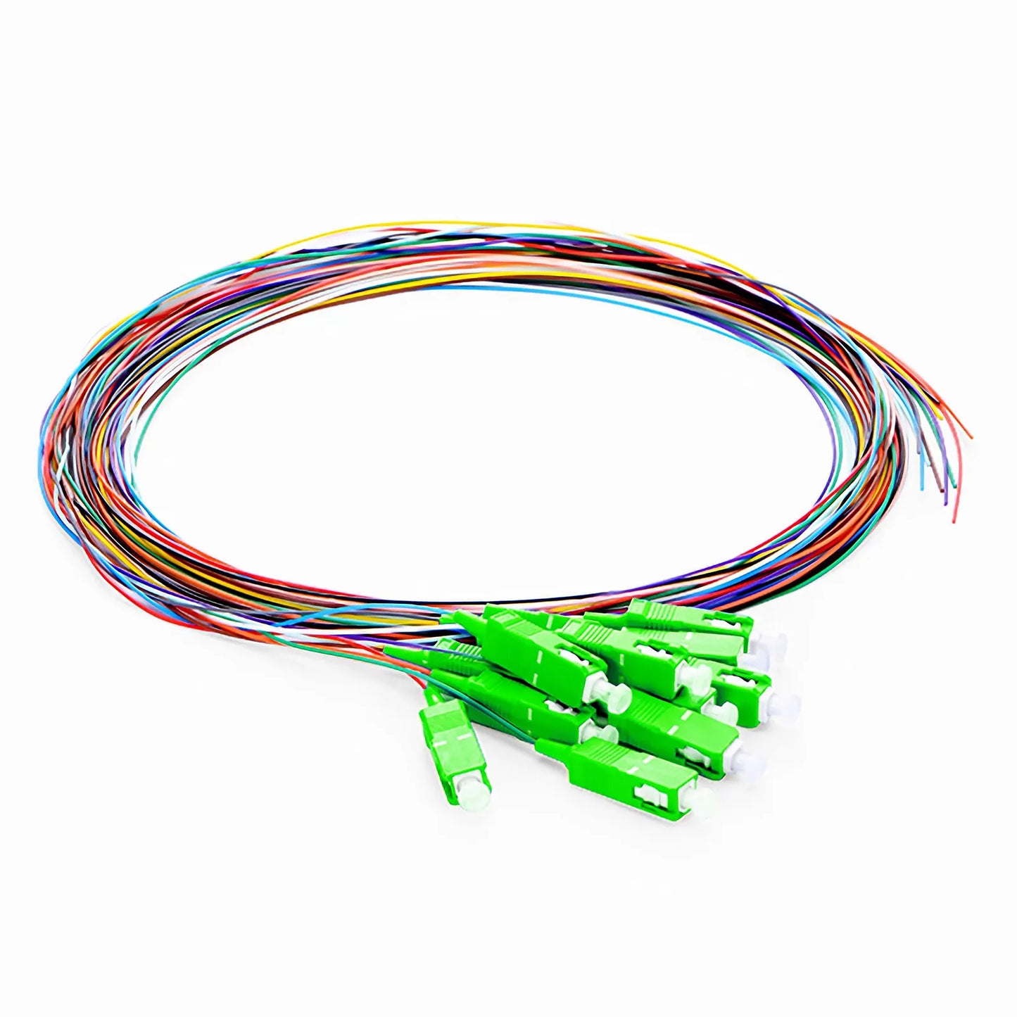1m (3ft) Fiber Pigtail, SC APC to Unterminated, 12 Fibers, Unjacketed Color-Coded, OS2 Single Mode, PVC (Unrated), 0.9mm, 12-Color