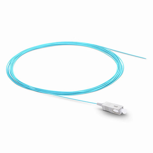 2m (7ft) Fiber Pigtail, SC UPC to Unterminated, Simplex, OM3 Multimode, PVC (Unrated), 0.9mm, Aqua
