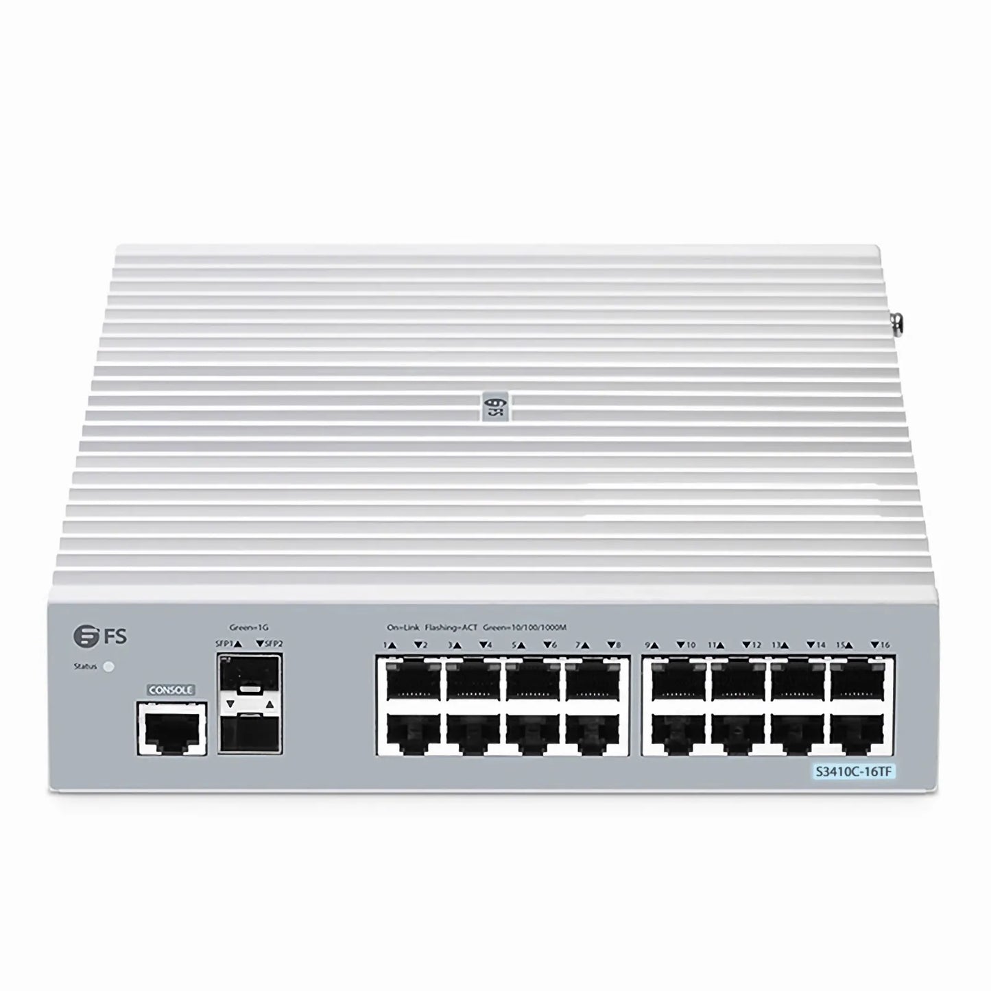 S3410C-16TF, 16-Port Gigabit Ethernet L2+ Switch, 16 x 1Gb RJ45, with 2 x 1Gb SFP Uplinks, PicOS®, Support MLAG, Broadcom Chip, Fanless