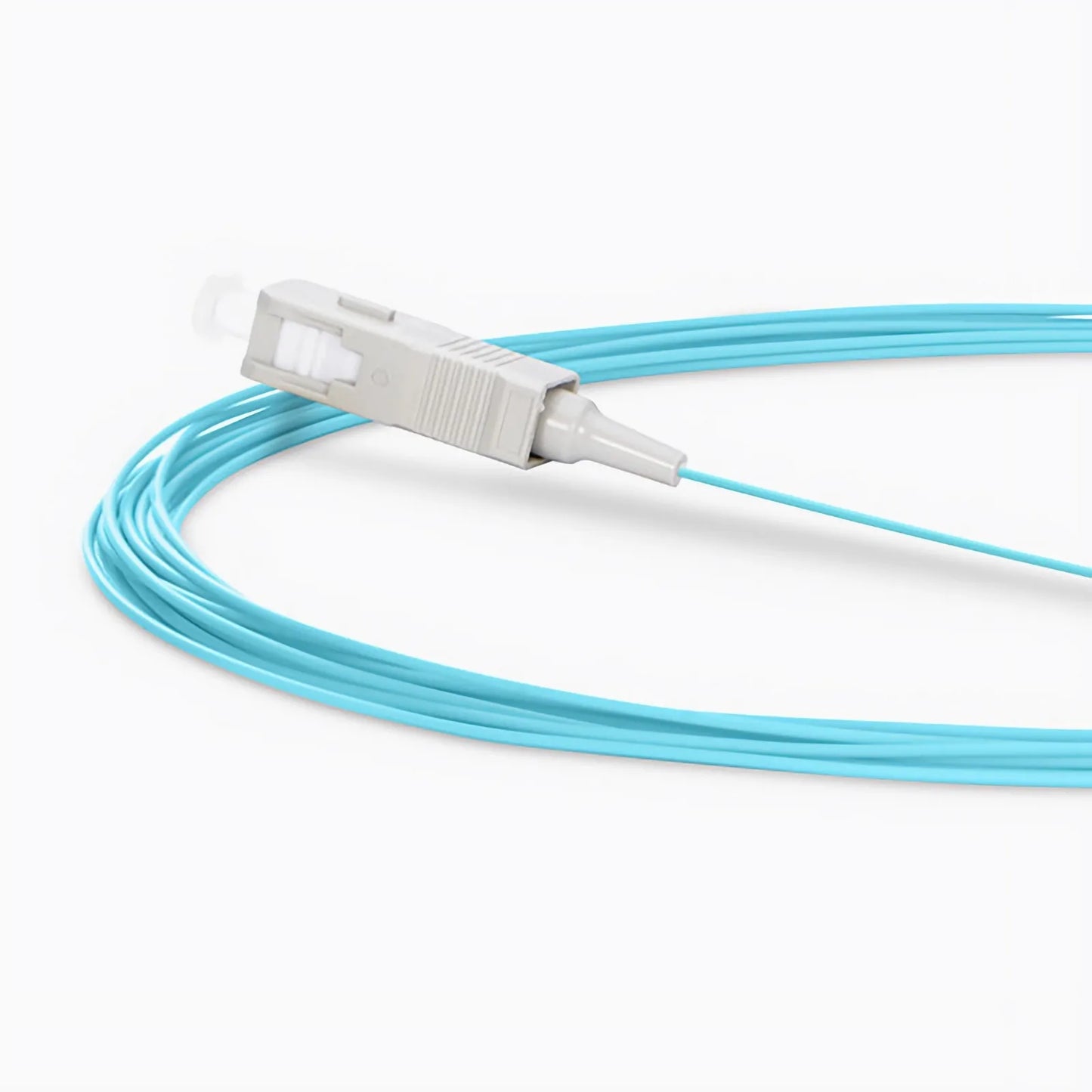2m (7ft) Fiber Pigtail, SC UPC to Unterminated, Simplex, OM3 Multimode, PVC (Unrated), 0.9mm, Aqua