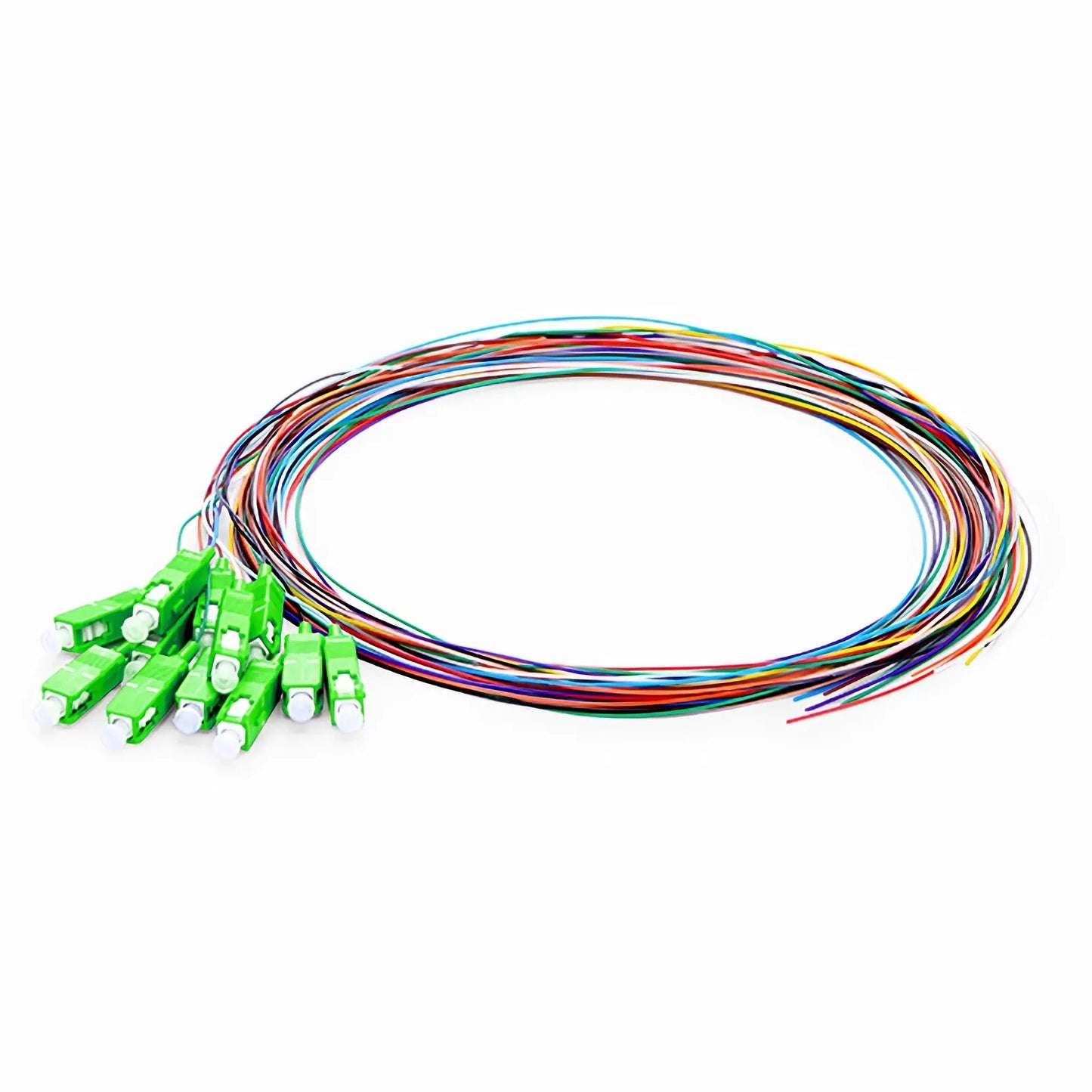 2m (7ft) Fiber Pigtail, SC APC to Unterminated, 12 Fibers, Unjacketed Color-Coded, OS2 Single Mode, PVC (Unrated), 0.9mm, 12-Color