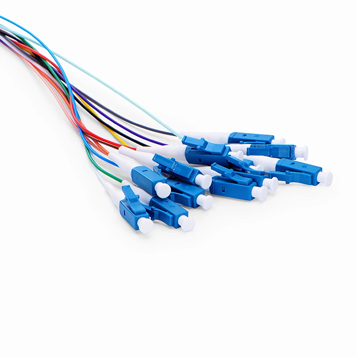 2m (7ft) Fiber Pigtail, LC UPC to Unterminated, 12 Fibers, Unjacketed Color-Coded, OS2 Single Mode, PVC (Unrated), 0.9mm, 12-Color