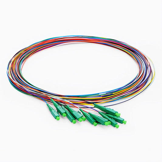 2m (7ft) Fiber Pigtail, LC APC to Unterminated, 12 Fibers, Unjacketed Color-Coded, OS2 Single Mode, PVC (Unrated), 0.9mm, 12-Color
