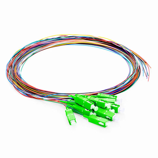 2m (7ft) Fiber Pigtail, SC APC to Unterminated, 12 Fibers, Unjacketed Color-Coded, OS2 Single Mode, PVC (Unrated), 0.9mm, 12-Color