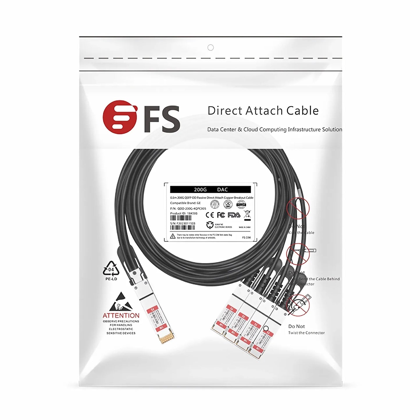 1m (3ft) Generic Compatible 200G QSFP-DD 8 x 25G NRZ to 4 x 50G QSFP28 2 x 25G NRZ Passive Direct Attach Copper Breakout Cable
