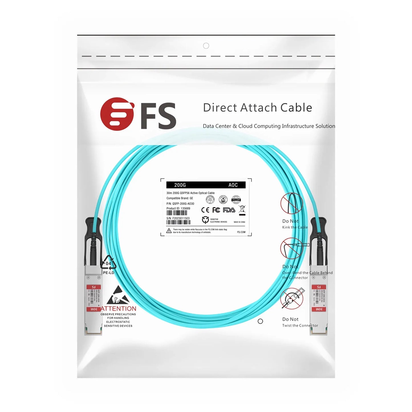 100m (328ft) Generic Compatible 200G QSFP56 4 x 50G PAM4 Active Optical Cable