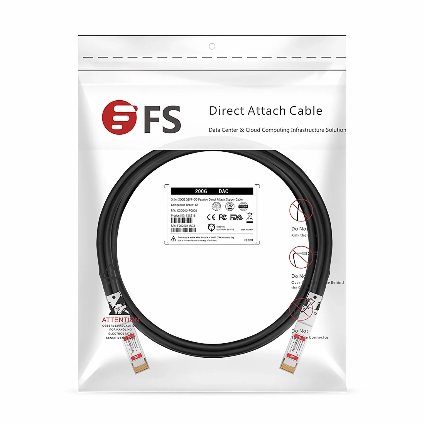 2m (7ft) Dell 470-ADFD Compatible 200G QSFP-DD 8 x 25G NRZ Passive Direct Attach Copper Twinax Cable