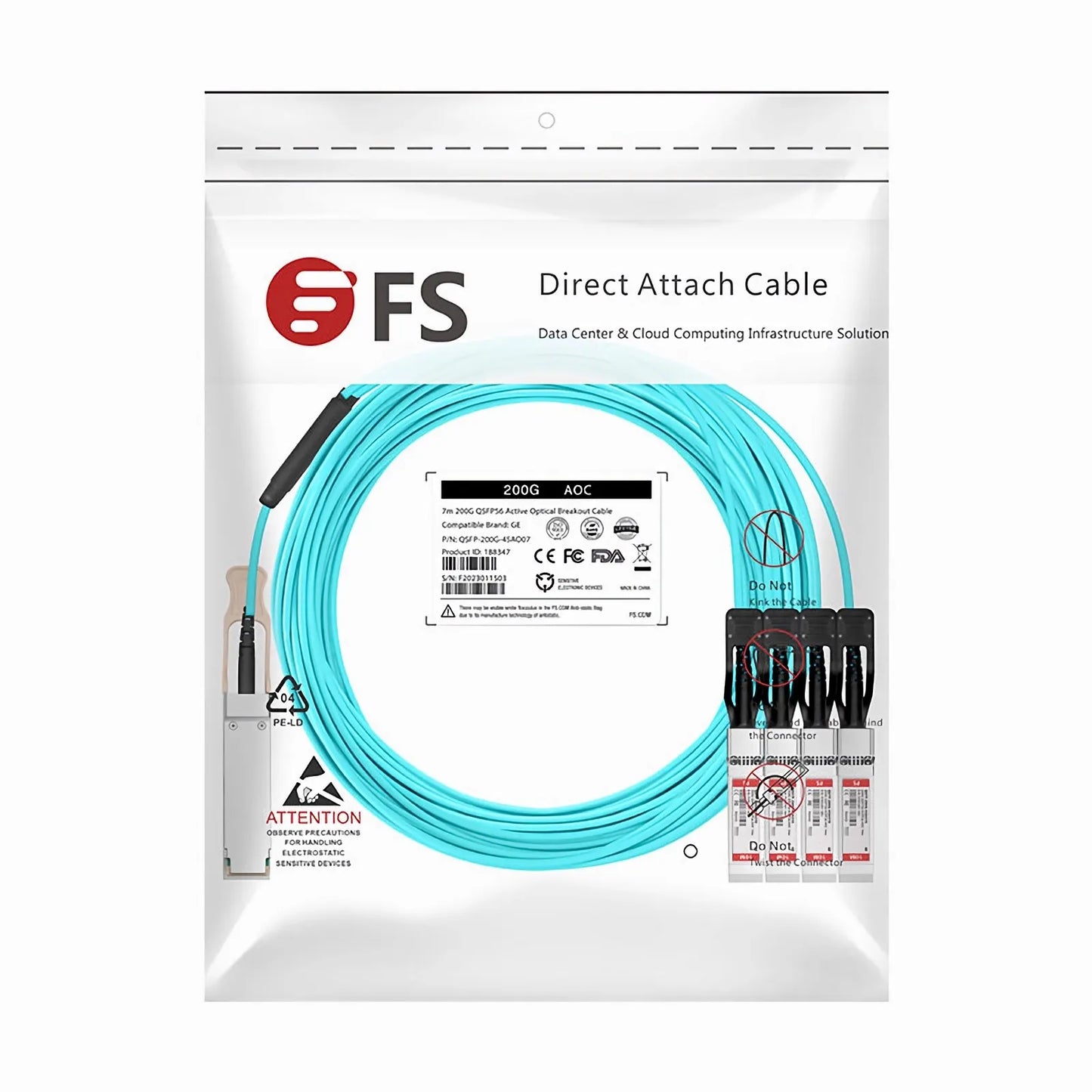 10m (33ft) Generic Compatible 200G QSFP56 4 x 50G PAM4 to 4 x 50G SFP56 50G PAM4 Active Optical Breakout Cable