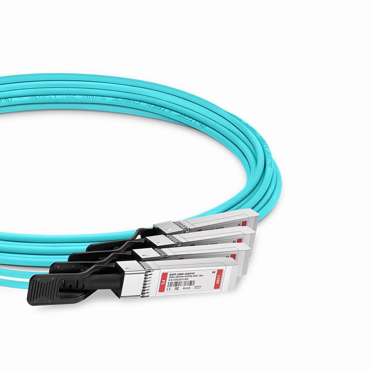 10m (33ft) Generic Compatible 200G QSFP56 4 x 50G PAM4 to 4 x 50G SFP56 50G PAM4 Active Optical Breakout Cable