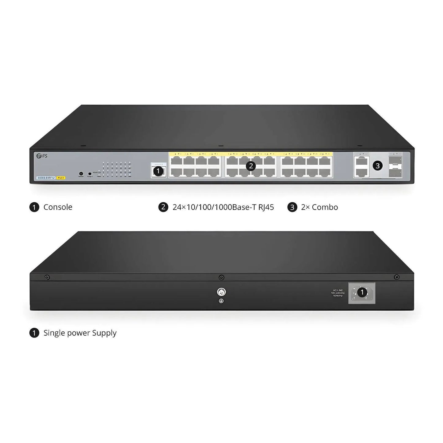 S3250-24TF-U, 24-Port Gigabit Ethernet L2 PoE++ Switch，24 x PoE+ Ports @370W，with 2 x 1Gb Combo Uplinks