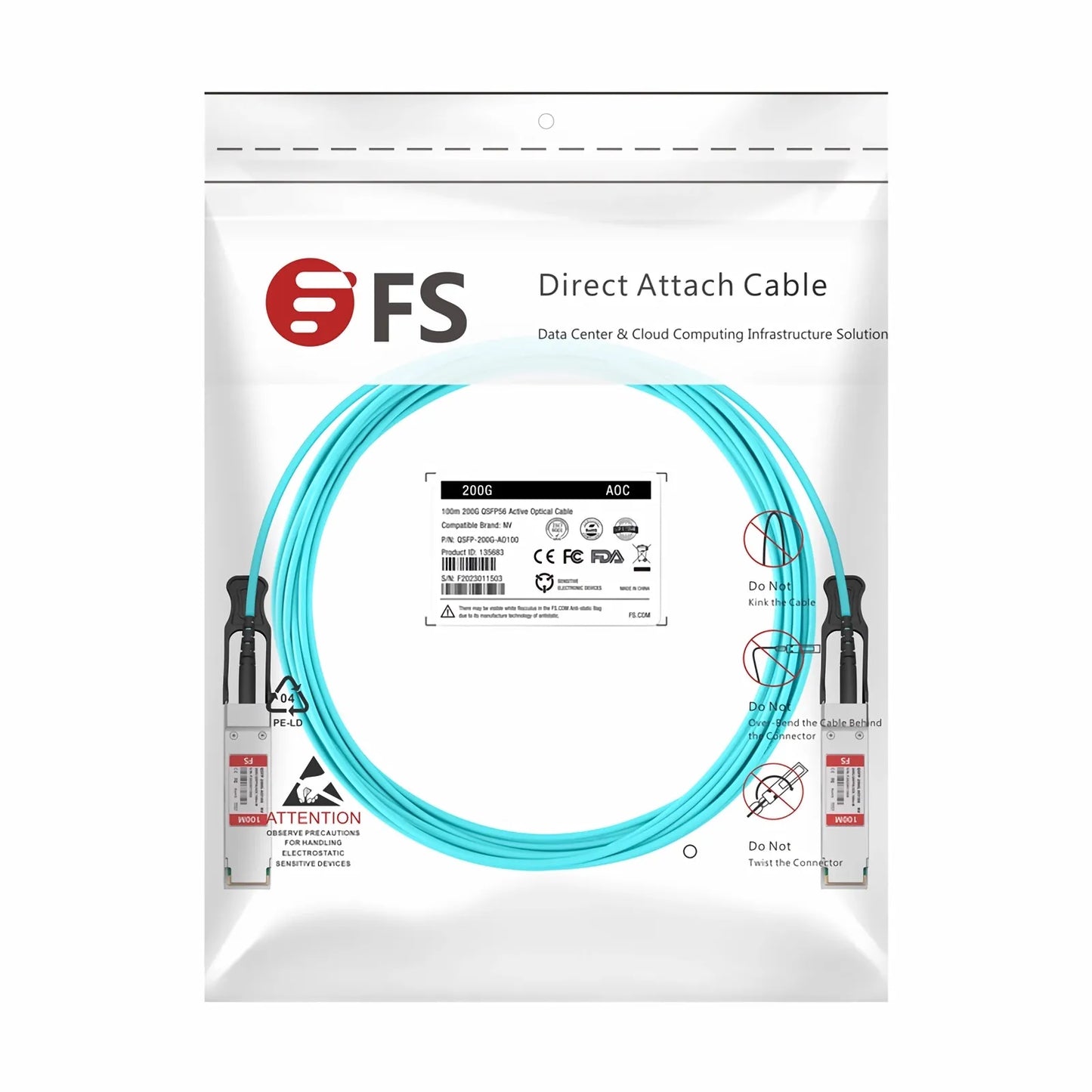100m (328ft) NVIDIA/Mellanox MFS1S00-H100V Compatible 200G QSFP56 4 x 50G PAM4 InfiniBand HDR Active Optical Cable for Quantum Switches and ConnectX-6 HCA