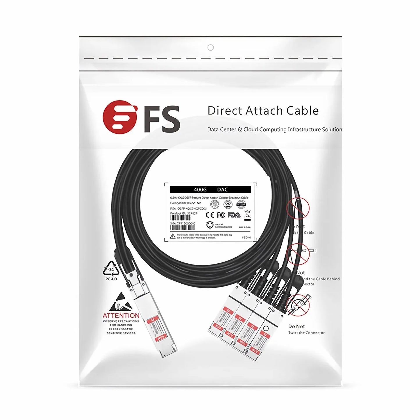 0.5m (2ft) NVIDIA/Mellanox Compatible 400G OSFP 8 x 50G PAM4 Finned Top to 4 x 100G QSFP56 2 x 50G PAM4 InfiniBand HDR Passive Direct Attach Copper Breakout Cable for Quantum-2 Switches and ConnectX-6 HCA