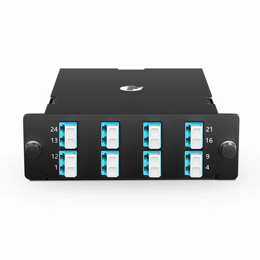 FHD™ MTP®-LC Cassette, OM4 Multimode, Universal, 16 Fibers, 2 x MTP®-8 (Male) to 8 x LC Duplex (Aqua), 0.35dB Max.