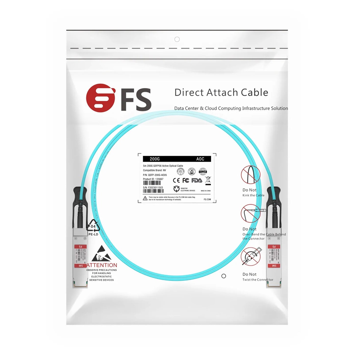 5m (16ft) NVIDIA/Mellanox MFS1S00-H005V Compatible 200G QSFP56 4 x 50G PAM4 InfiniBand HDR Active Optical Cable for Quantum Switches and ConnectX-6 HCA