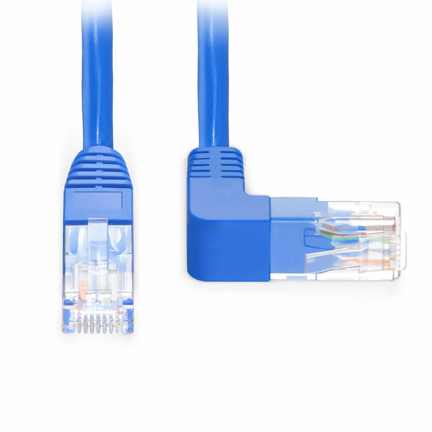 10ft (3m) 90 Degree Cat6 26AWG Snagless Unshielded (U/UTP) PVC CM Ethernet Network Patch Cable, RJ45 Right Angle UP Male to RJ45 Male, Blue