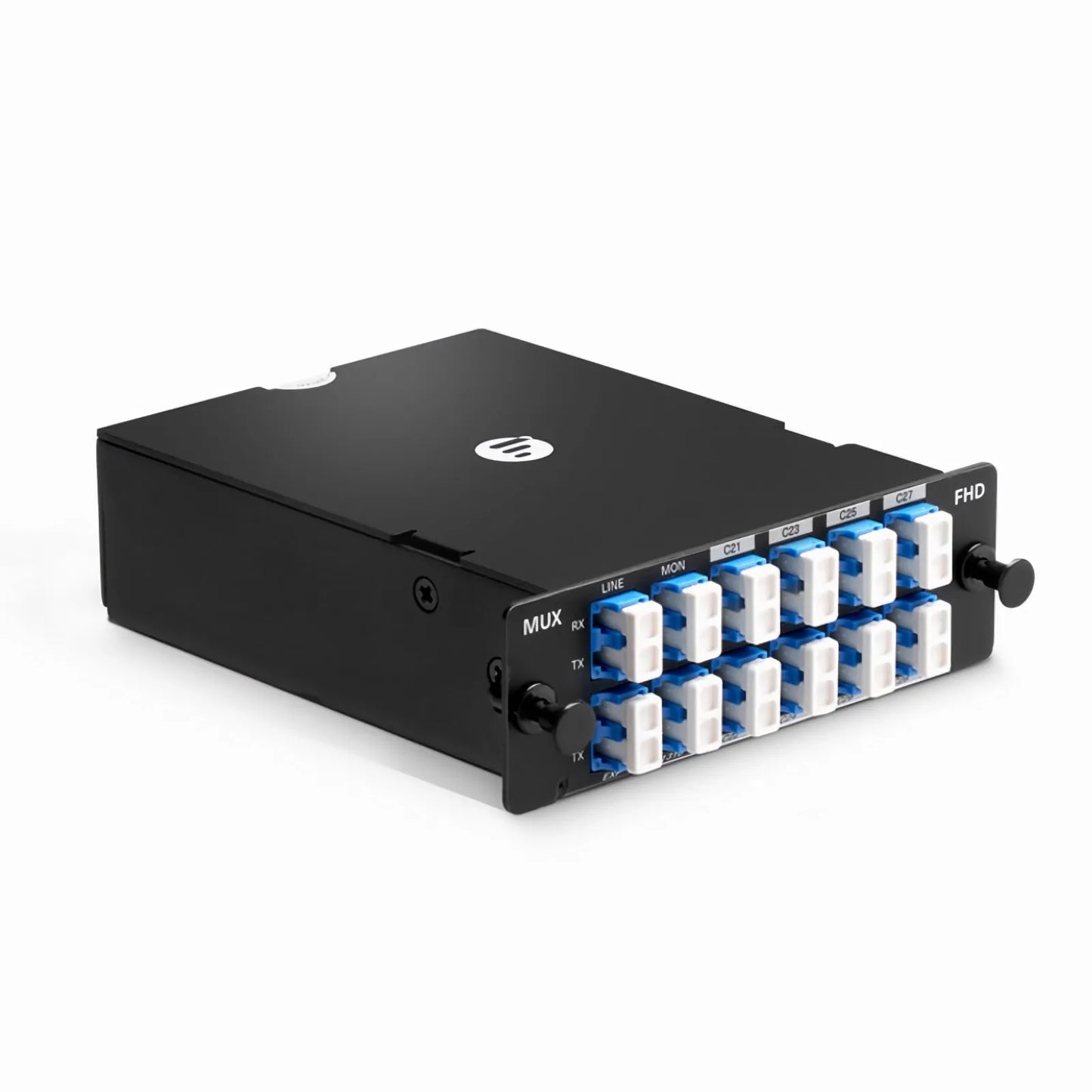 8 Channels DWDM Mux Demux, 100GHz C21-C28, with Monitor, Expansion and 1310nm Port, 2.4dB Typical IL, LC/UPC, Dual Fiber, High Density, FHD™ Plug-in Module