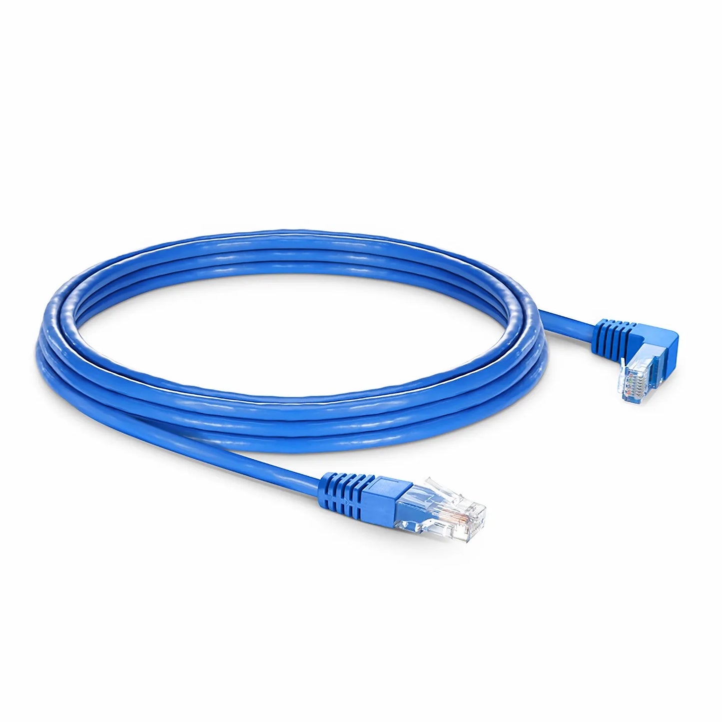15ft (4.6m) 90 Degree Cat6 26AWG Snagless Unshielded (U/UTP) PVC CM Ethernet Network Patch Cable, RJ45 Right Angle Down Male to RJ45 Male, Blue