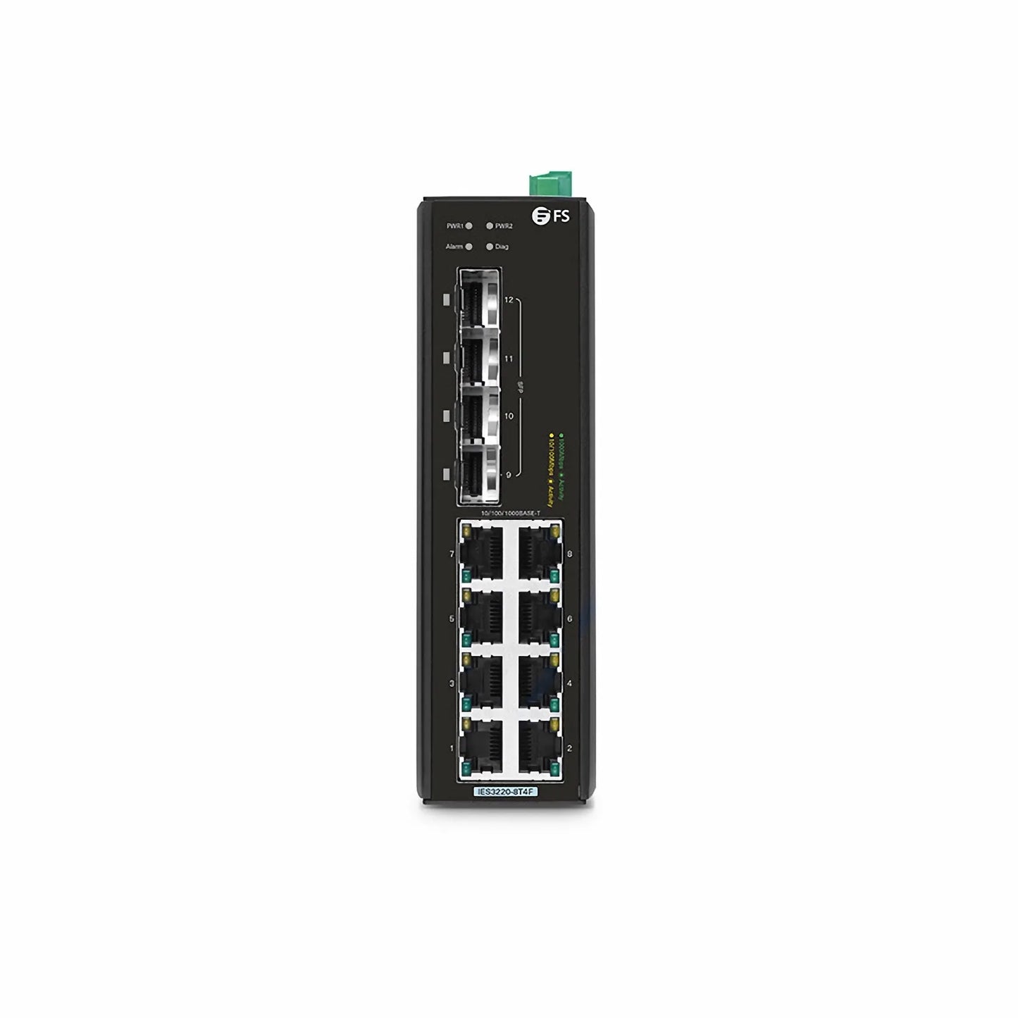 IES3220-8T4F, 8-Port Gigabit Ethernet L2+ Managed Industrial Switch, 8 x 10/100/1000BASE-T, with 4 x 1Gb SFP, -40 to 75°C Operating Temperature