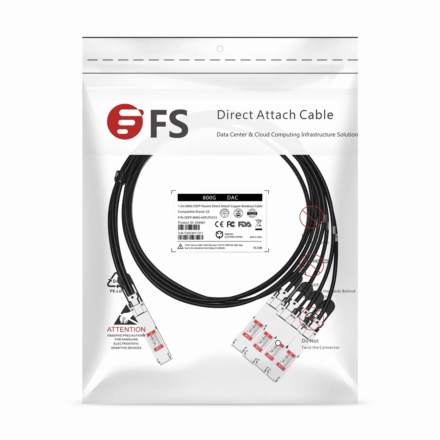 1.5m (5ft) NVIDIA/Mellanox MCP7Y50-N01A Compatible 800G OSFP 8 x 100G PAM4 Finned Top to 4 x 200G OSFP 2 x 100G PAM4 Flat Top Ethernet Passive Direct Attach Copper Breakout Cable