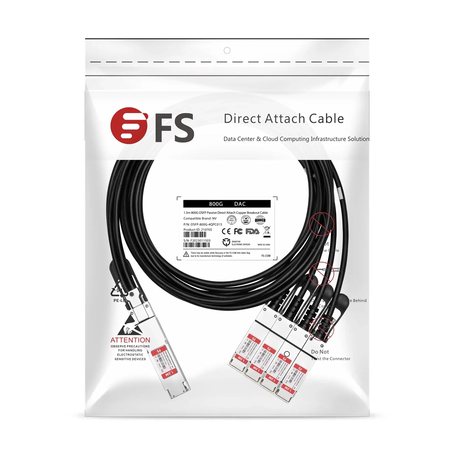 1.5m (5ft) NVIDIA/Mellanox MCP7Y40-N01A Compatible 800G OSFP 8 x 100G PAM4 Finned Top to 4 x 200G QSFP112 2 x 100G PAM4 InfiniBand NDR Passive Direct Attach Copper Breakout Cable for Quantum-2 Switches and ConnectX-7 HCA