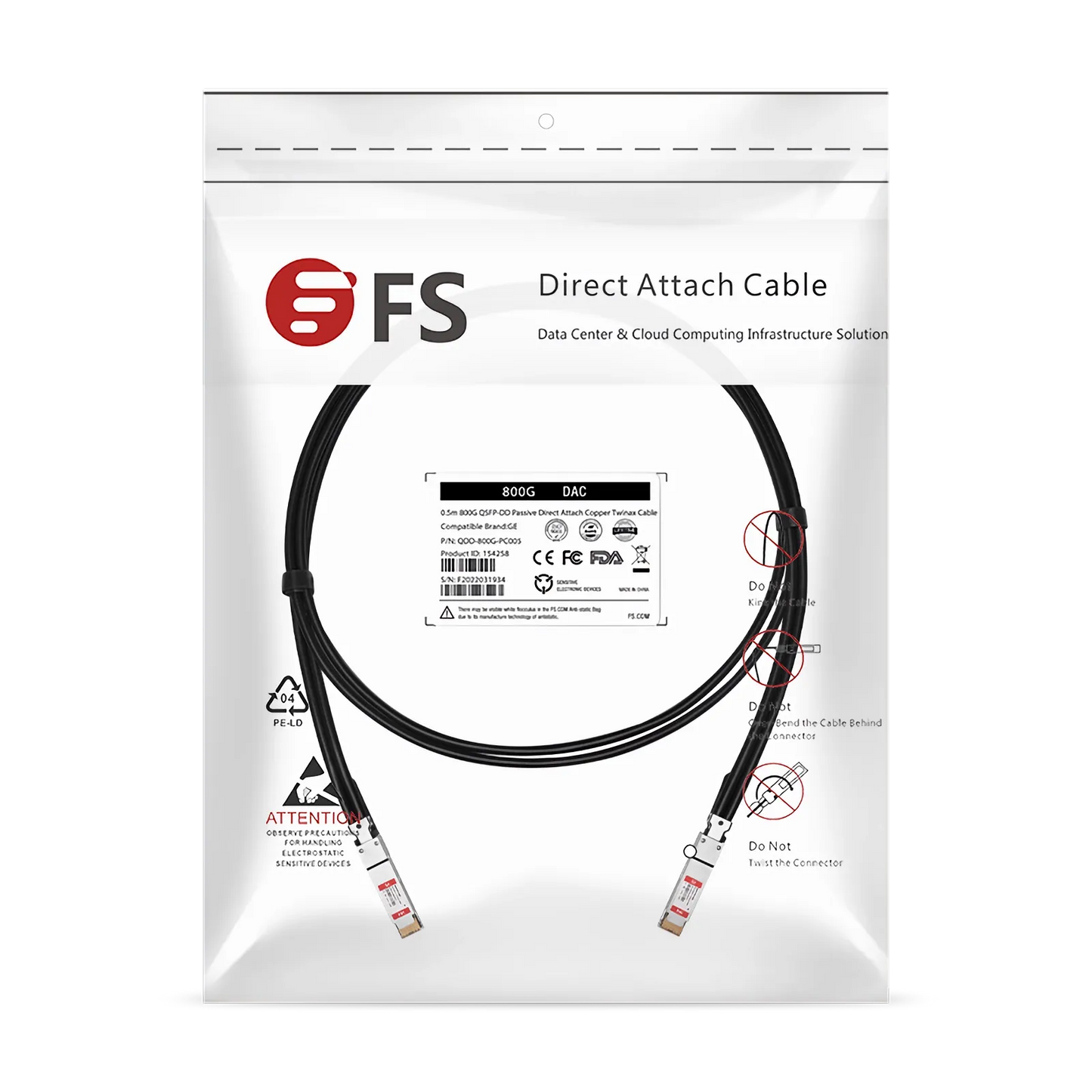 0.5m (2ft) Arista Networks C-D800-D800-0.5M Compatible 800G QSFP-DD 8 x 100G PAM4 Passive Direct Attach Copper Twinax Cable
