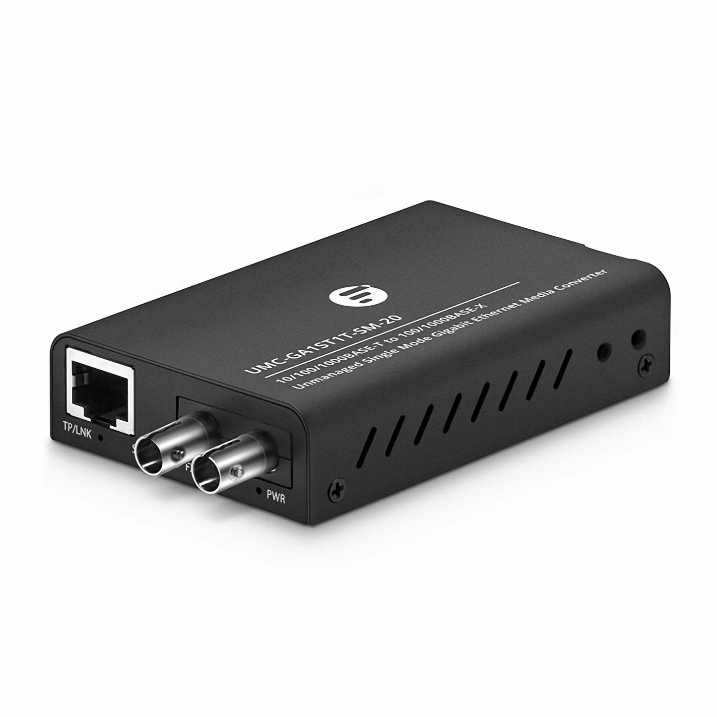 Mini Unmanaged 1x 10/100/1000Base-T RJ45 to 1x 100/1000Base-X Single Mode ST 1310nm 20km Gigabit Ethernet Media Converter, American Plug Standard