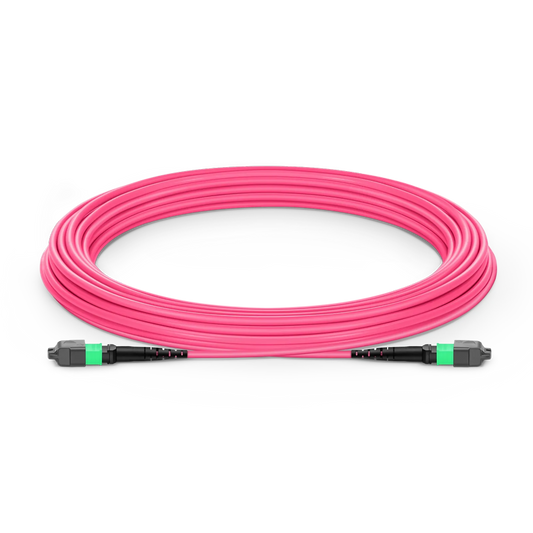 10m (33ft) MTP® Jumper, MTP®-16 APC (Female) to MTP®-16 APC (Female), 16 Fibers, Multimode (OM4), Plenum (OFNP), 0.35dB Max, Crossover, Magenta