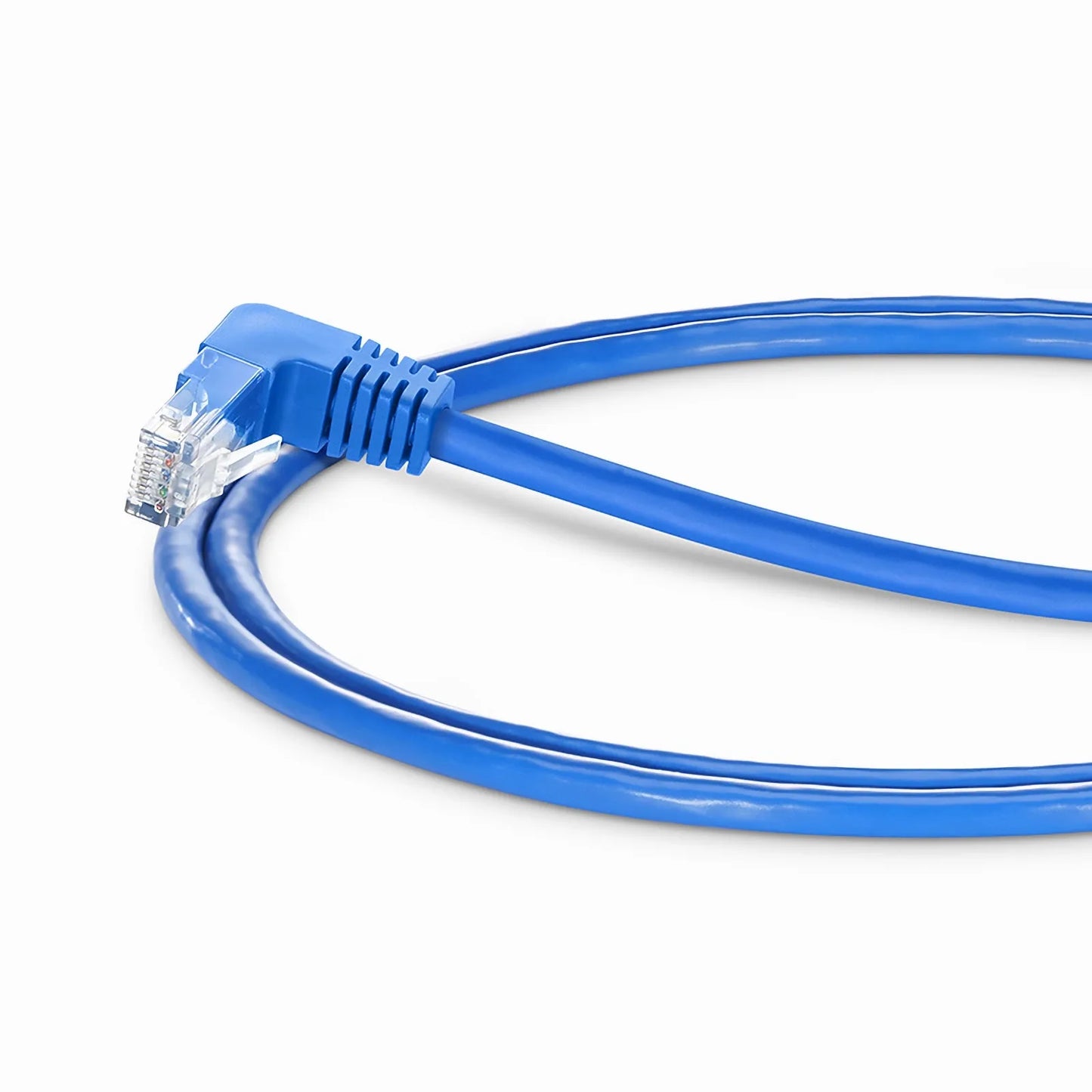 3ft (0.9m) 90 Degree Cat6 26AWG Snagless Unshielded (U/UTP) PVC CM Ethernet Network Patch Cable, RJ45 Right Angle Down Male to RJ45 Male, Blue