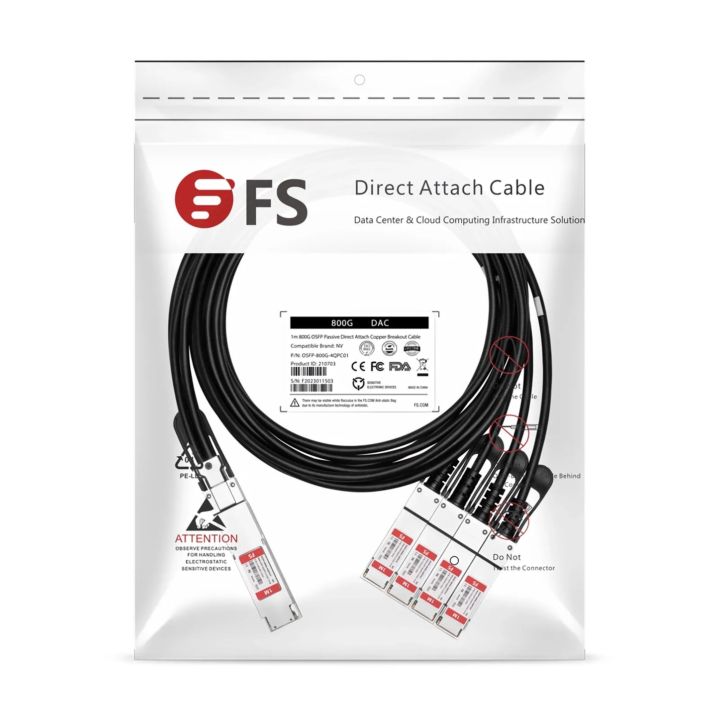 0.5m (2ft) NVIDIA/Mellanox MCP7Y40-N00A Compatible 800G Twin-port OSFP 8 x 100G PAM4 Finned Top to 4 x 200G QSFP112 2 x 100G PAM4 Ethernet Passive Direct Attach Copper Breakout Cable