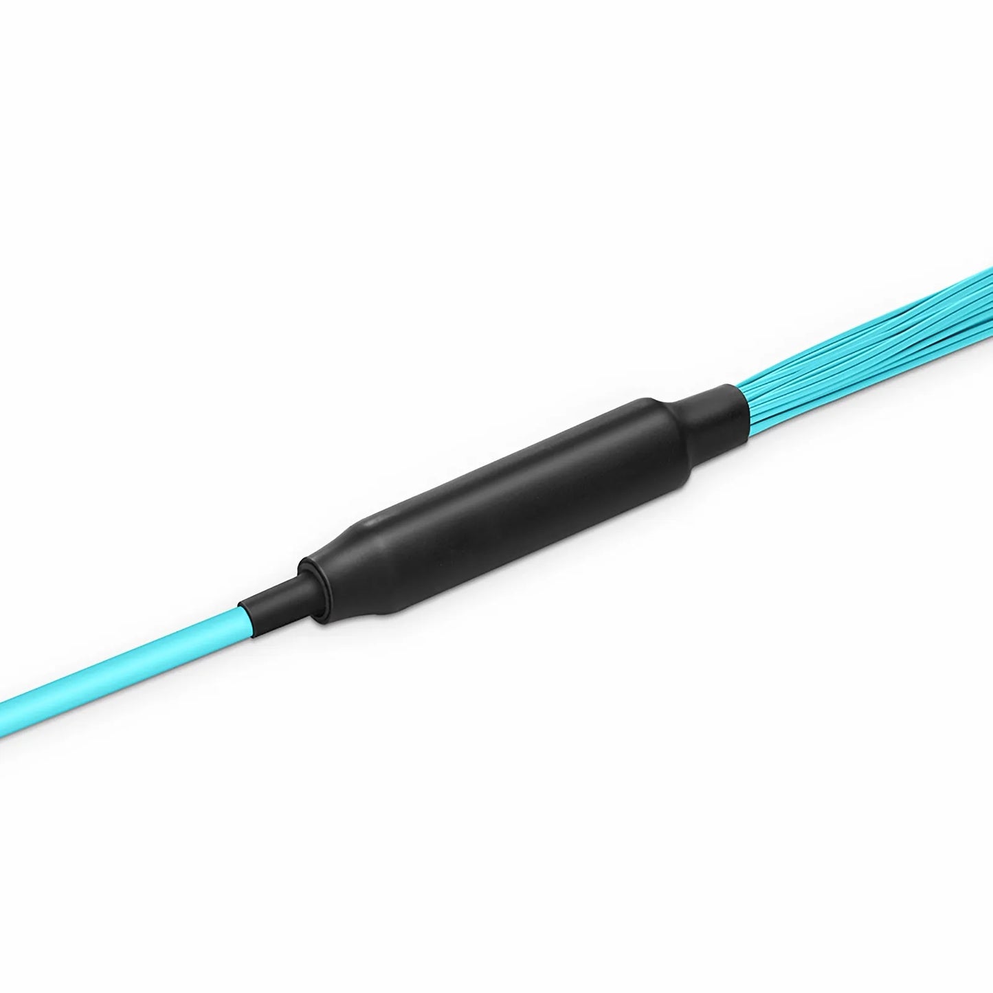 30m (98ft) MTP® Hybrid Trunk Cable, MTP®-12 UPC (Female) to 6 LC UPC Duplex Uniboot, 36 Fibers, Multimode (OM3), Plenum (OFNP), 0.20dB Max, Type B, Double Jacket, Aqua