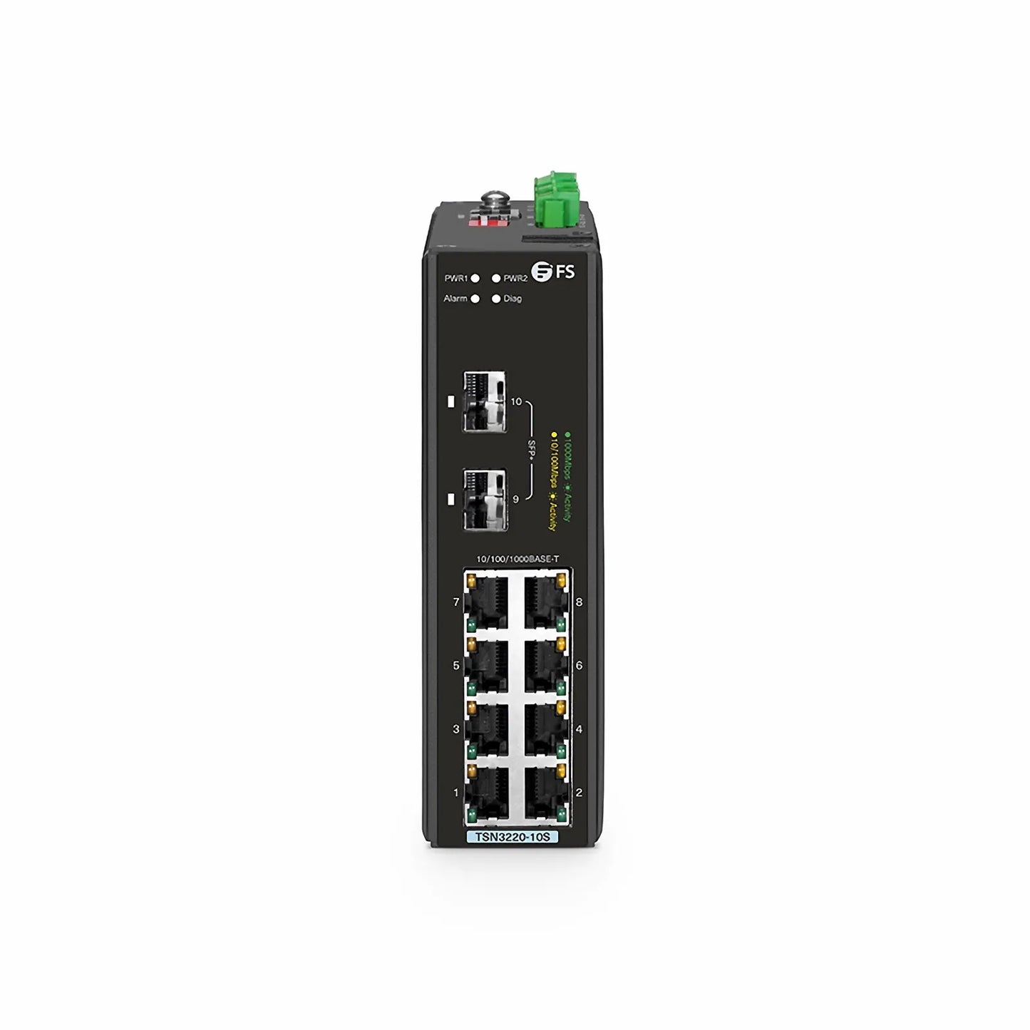 TSN3220-10S, 8-Port Gigabit Ethernet L2 Managed TSN Industrial Switch, 8 x 10/100/1000BASE-T, with 2 x 1/10Gb SFP+, -40 to 75°C Operating Temperature