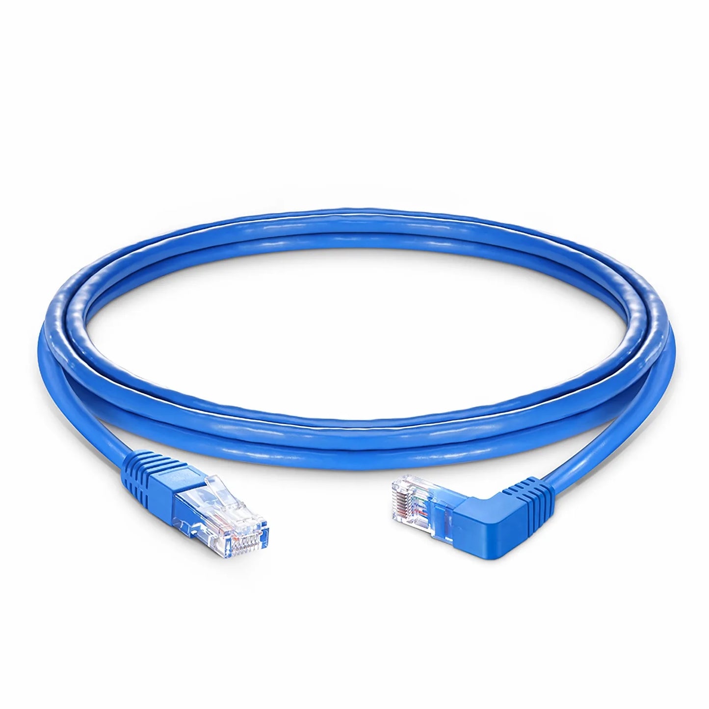 10ft (3m) 90 Degree Cat6 26AWG Snagless Unshielded (U/UTP) PVC CM Ethernet Network Patch Cable, RJ45 Right Angle Down Male to RJ45 Male, Blue