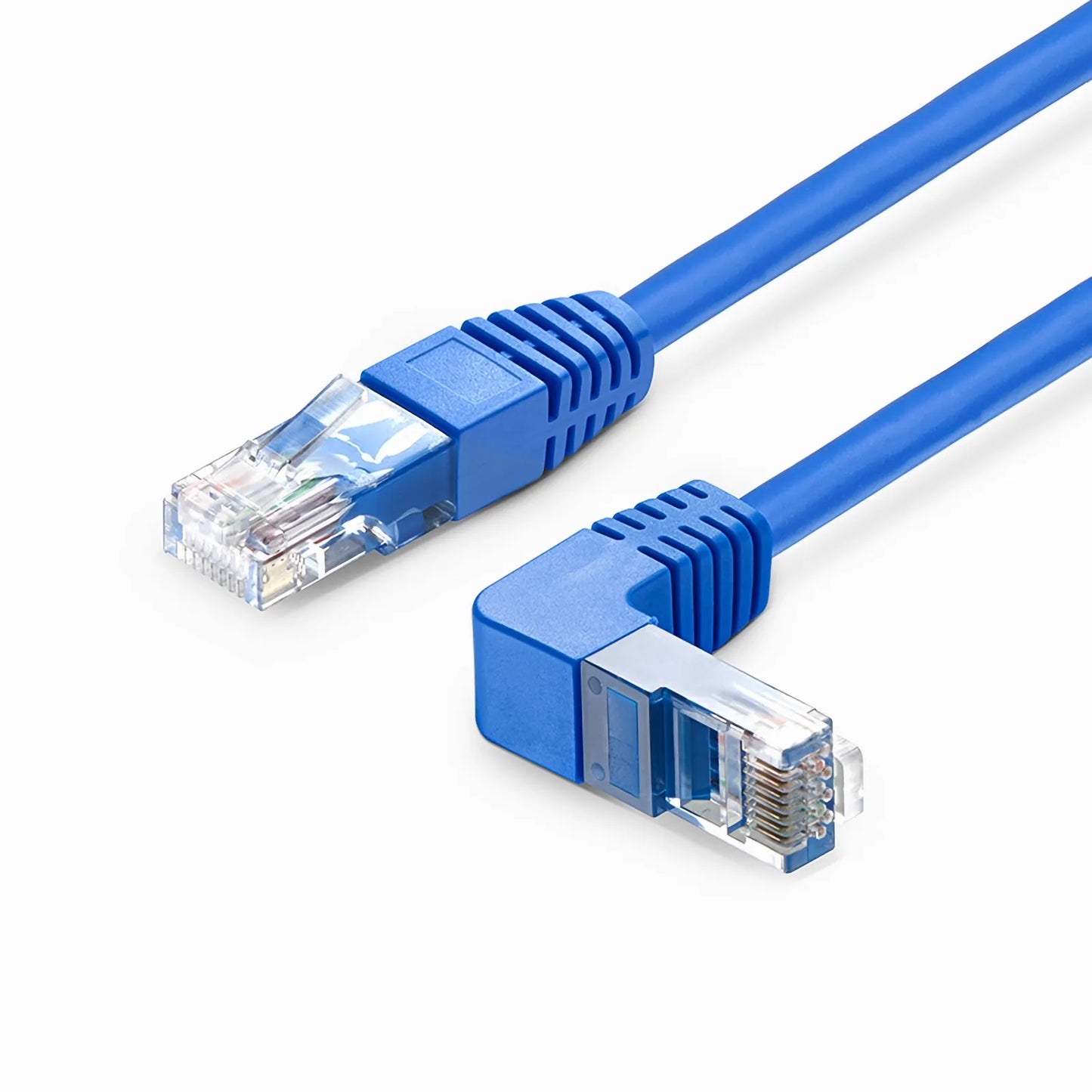 15ft (4.6m) 90 Degree Cat6 26AWG Snagless Unshielded (U/UTP) PVC CM Ethernet Network Patch Cable, RJ45 Right Angle Down Male to RJ45 Male, Blue