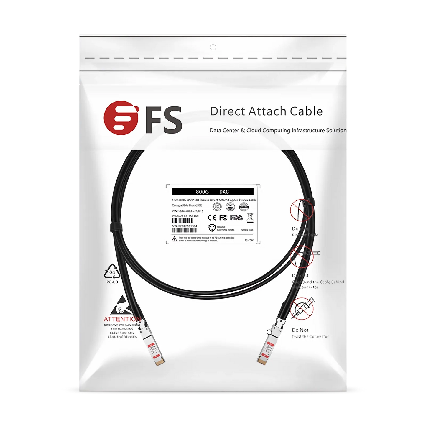 1.5m (5ft) Generic Compatible 800G QSFP-DD 8 x 100G PAM4 Passive Direct Attach Copper Twinax Cable