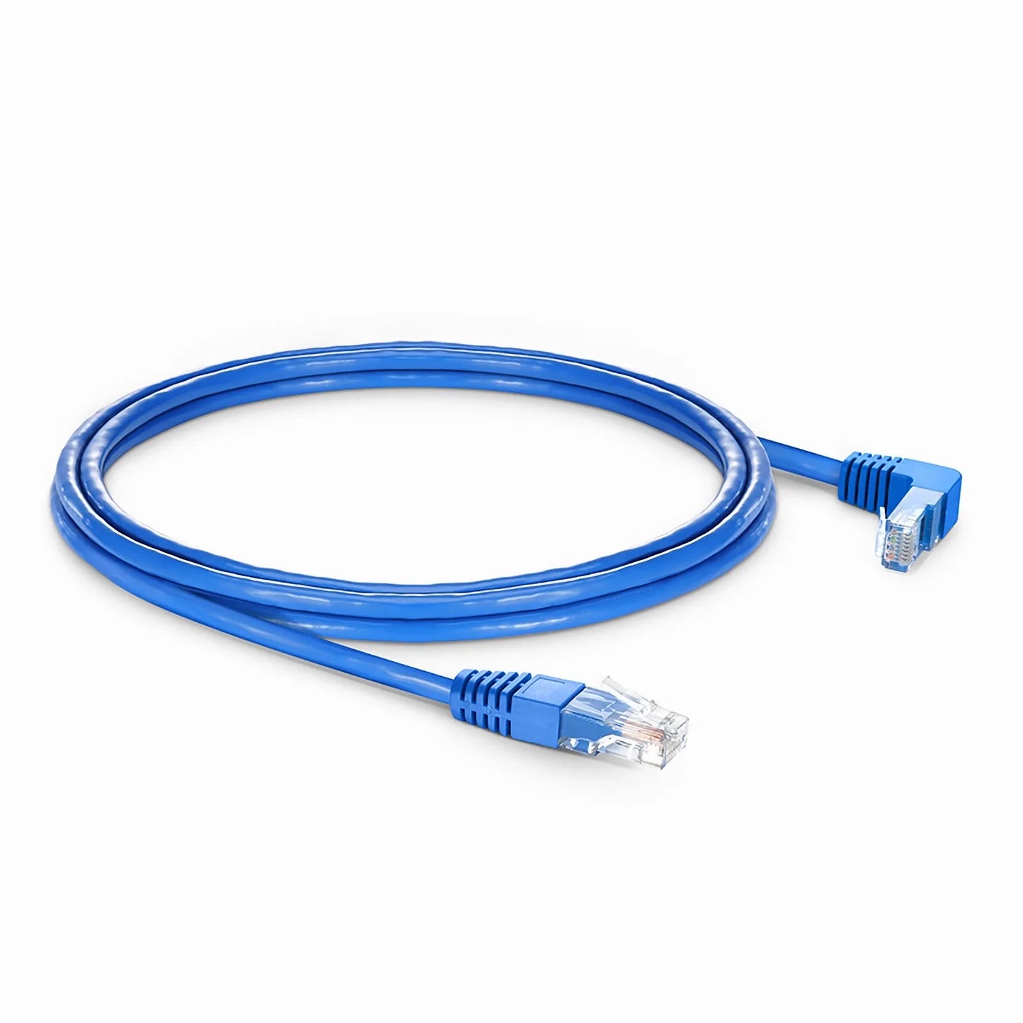 10ft (3m) 90 Degree Cat6 26AWG Snagless Unshielded (U/UTP) PVC CM Ethernet Network Patch Cable, RJ45 Right Angle Down Male to RJ45 Male, Blue
