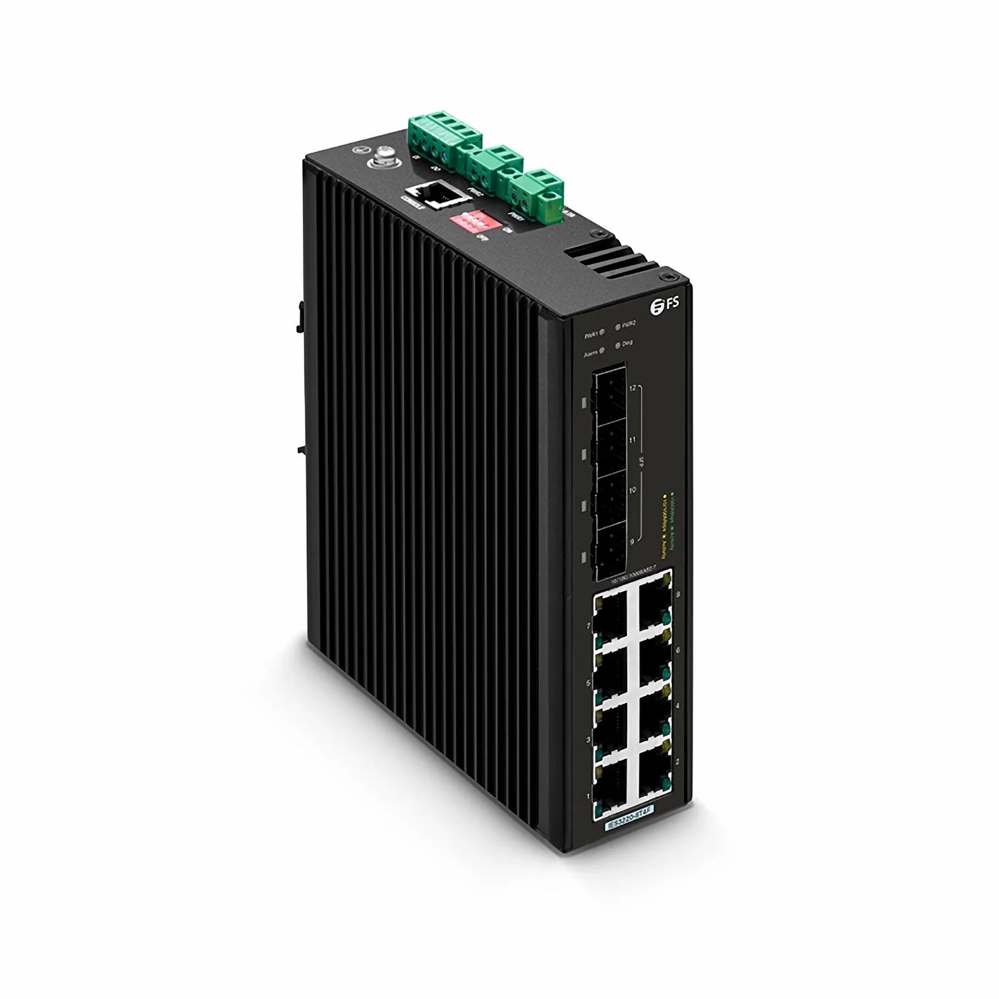IES3220-8T4F, 8-Port Gigabit Ethernet L2+ Managed Industrial Switch, 8 x 10/100/1000BASE-T, with 4 x 1Gb SFP, -40 to 75°C Operating Temperature