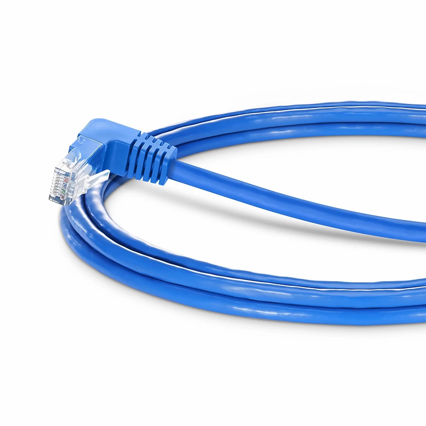 5ft (1.5m) 90 Degree Cat6 26AWG Snagless Unshielded (U/UTP) PVC CM Ethernet Network Patch Cable, RJ45 Right Angle Down Male to RJ45 Male, Blue