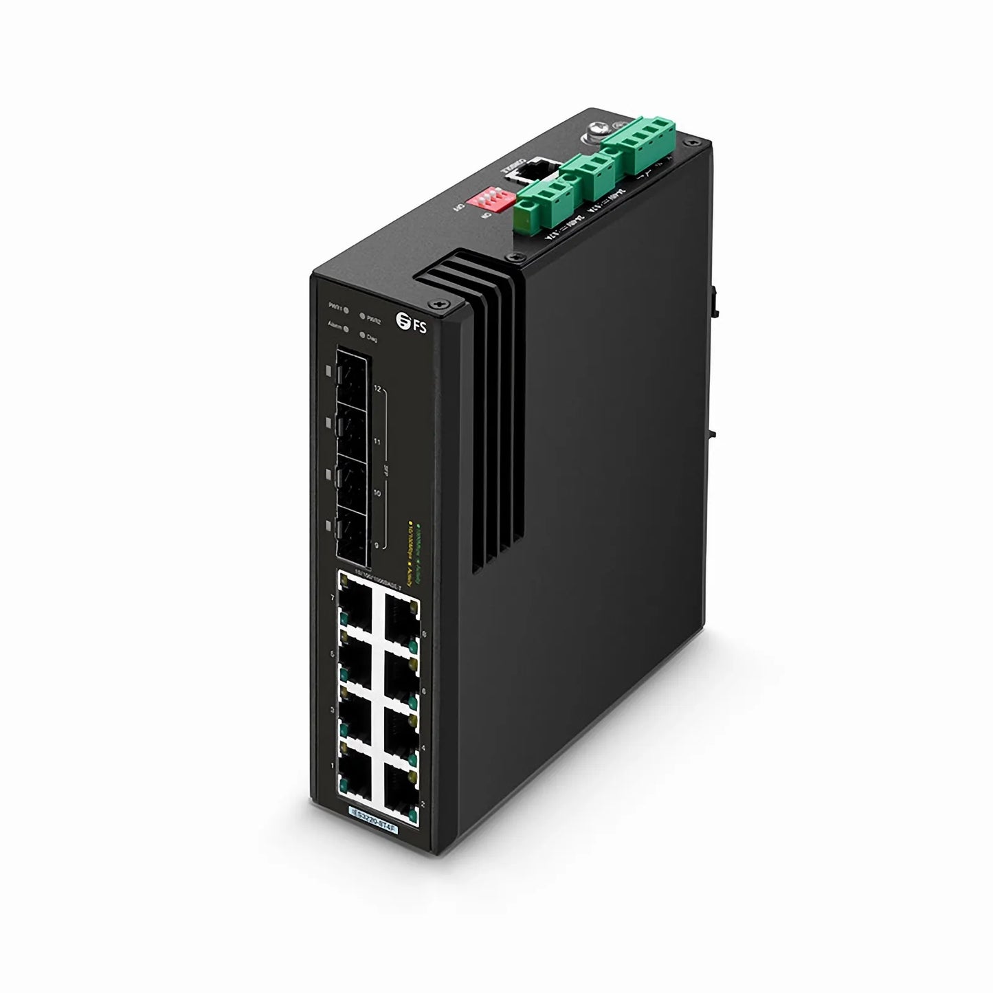 IES3220-8T4F, 8-Port Gigabit Ethernet L2+ Managed Industrial Switch, 8 x 10/100/1000BASE-T, with 4 x 1Gb SFP, -40 to 75°C Operating Temperature