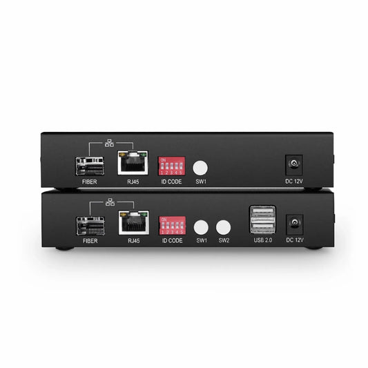 4K HDMI USB2.0 KVM Extender Set with Audio and HDCP over Single Mode Fiber for 10km, Multimode Fiber for 300m, and Cat5e/6/6a/7 Cable for 150m, 3840x 2160@30Hz